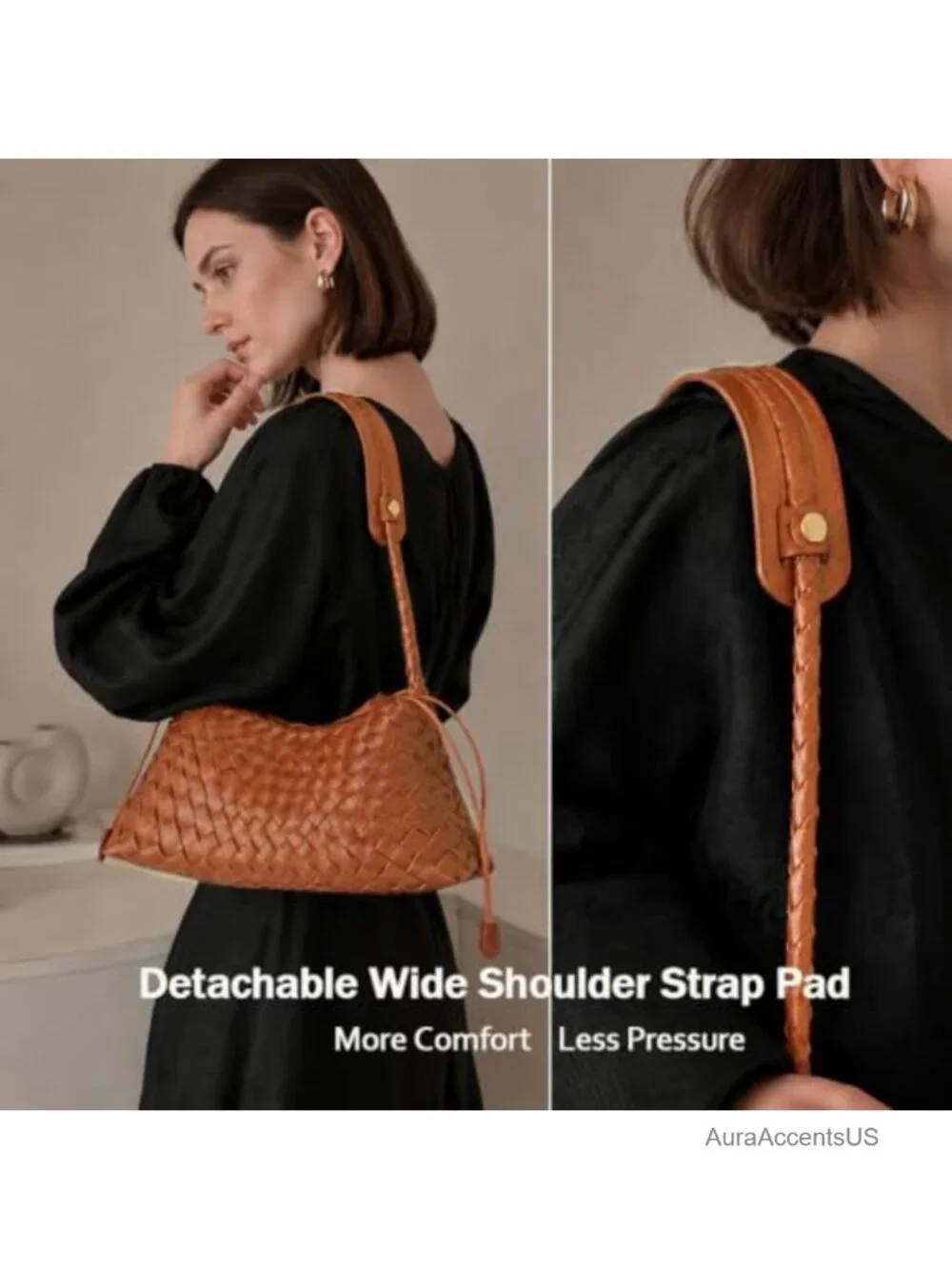 Woven Faux Leather Shoulder Bag Hobo Tote Handwoven Purse